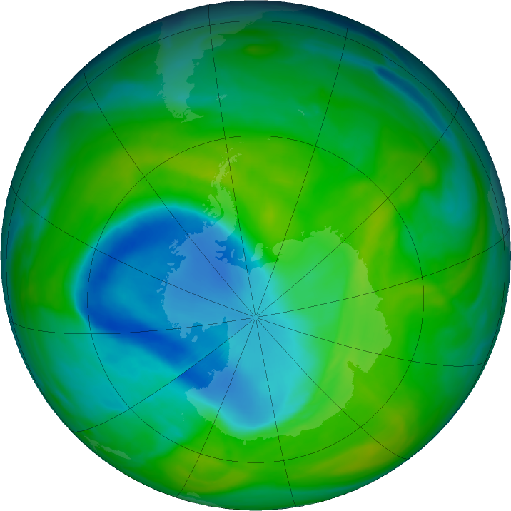 Antarctic ozone map for 03 December 2018